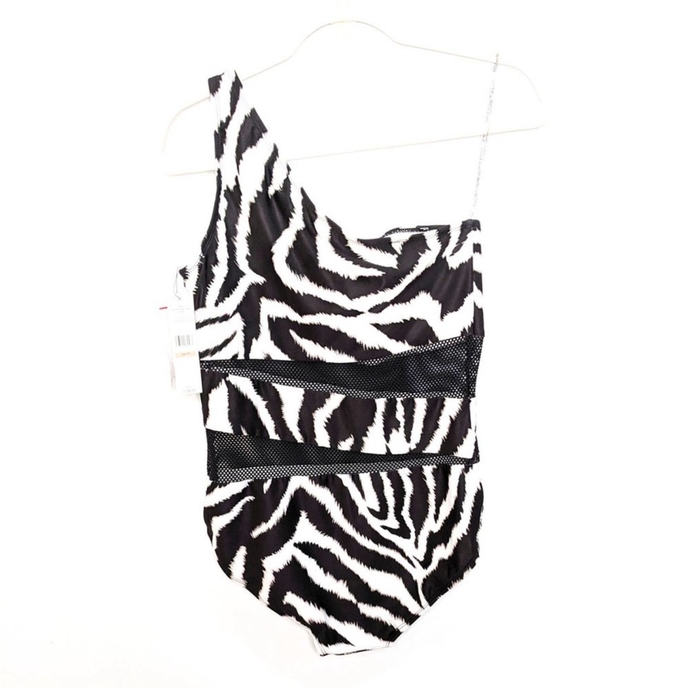 Carmen Marc Valvo One-Shoulder Zebra Mesh Swimsuit! Size 12